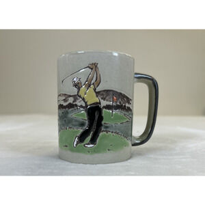 Vintage Otagiri Male Golfer Ceramic Embossed Stoneware Coffee Cup Bnfts Charity